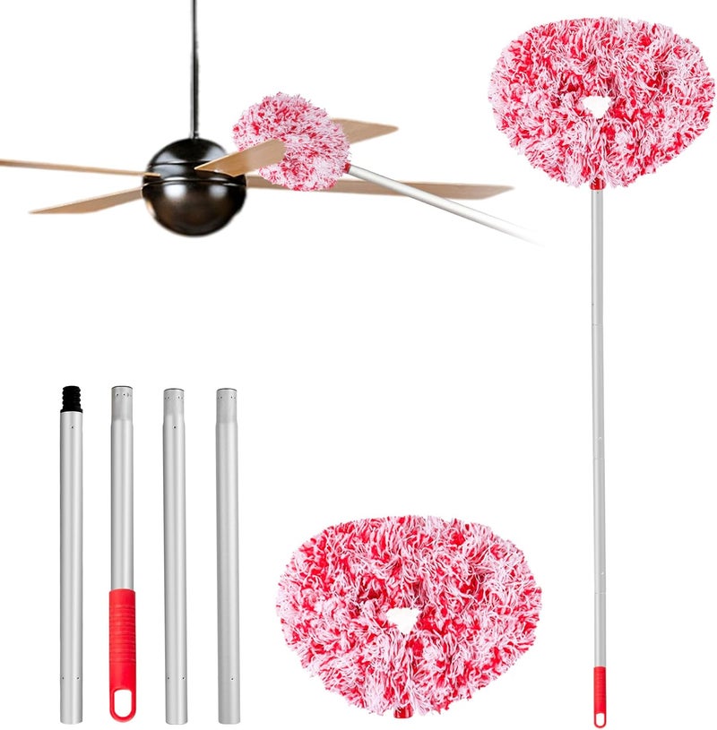 Heonay Ceiling Fan Cleaner Duster Reusable Microfiber Ceiling Fan Blade Cleaner Removable Duster with Extension Pole Adjusts 13 to 49.7 Inch for Cleaning Walls Furniture Door Window Top (Red White) - Image 1